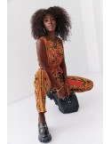 Patterned jumpsuit with envelope neckline, orange and mustard 70000 - Online store - Boutique